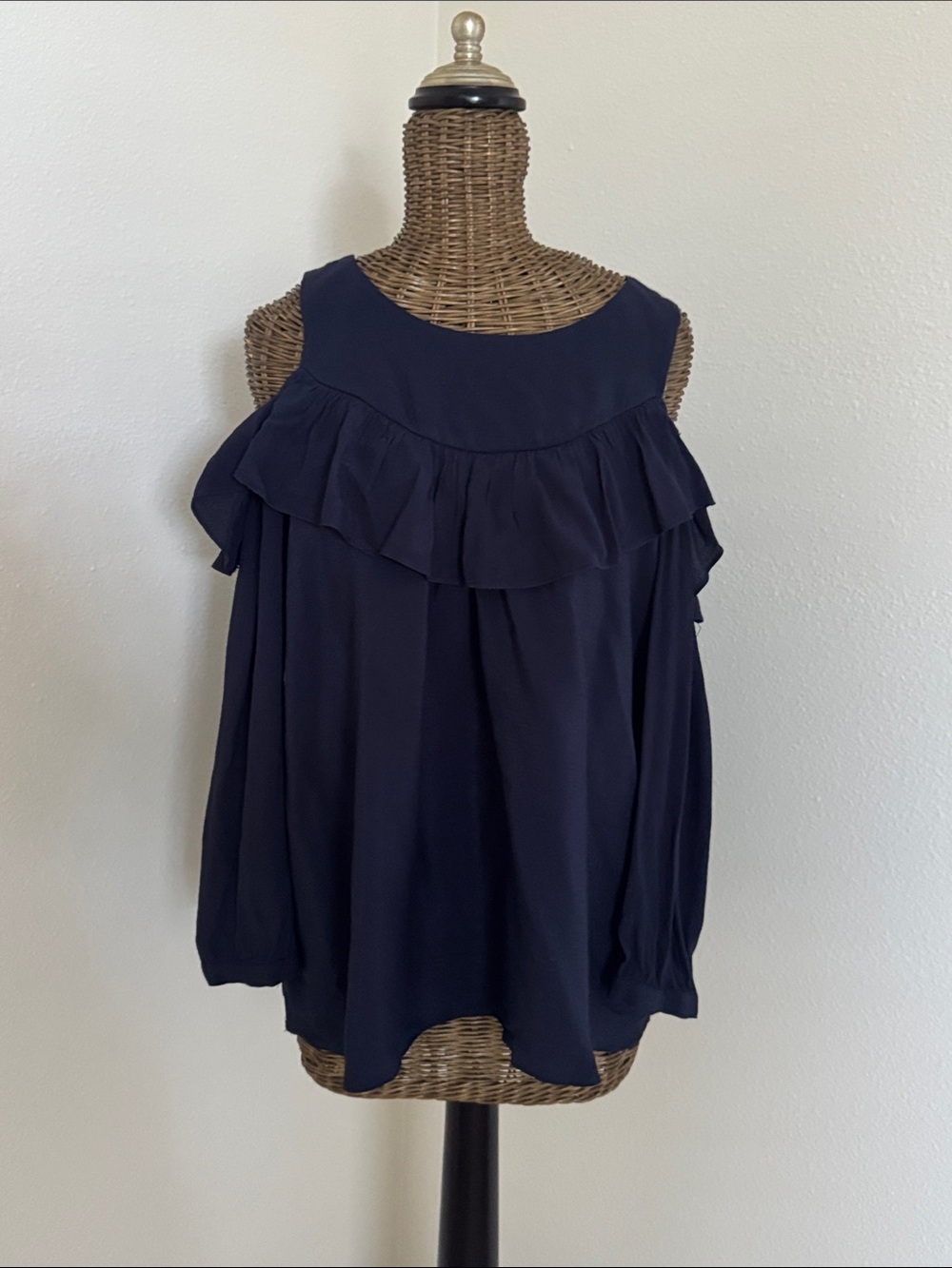 Anthro Maeve Navy Ruffle Cold Shoulder Top 6